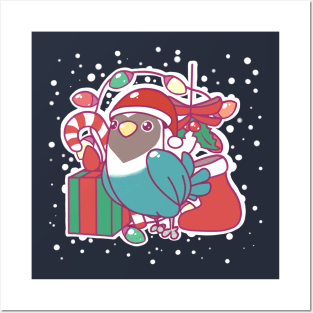 Christmas Lovebird Blue Posters and Art